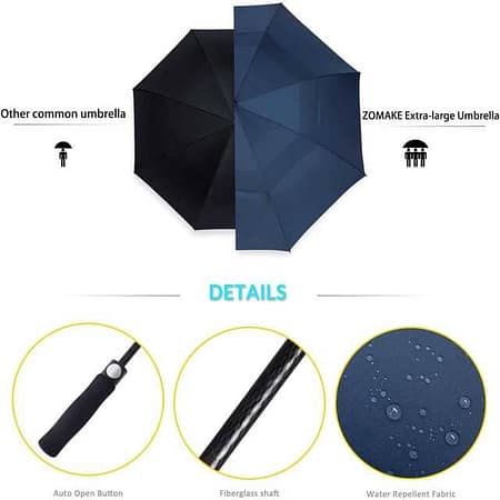 ZOMAKE Large Windproof Umbrella, Automatic Double Deck Golf Umbrella for Women Men (Blue)